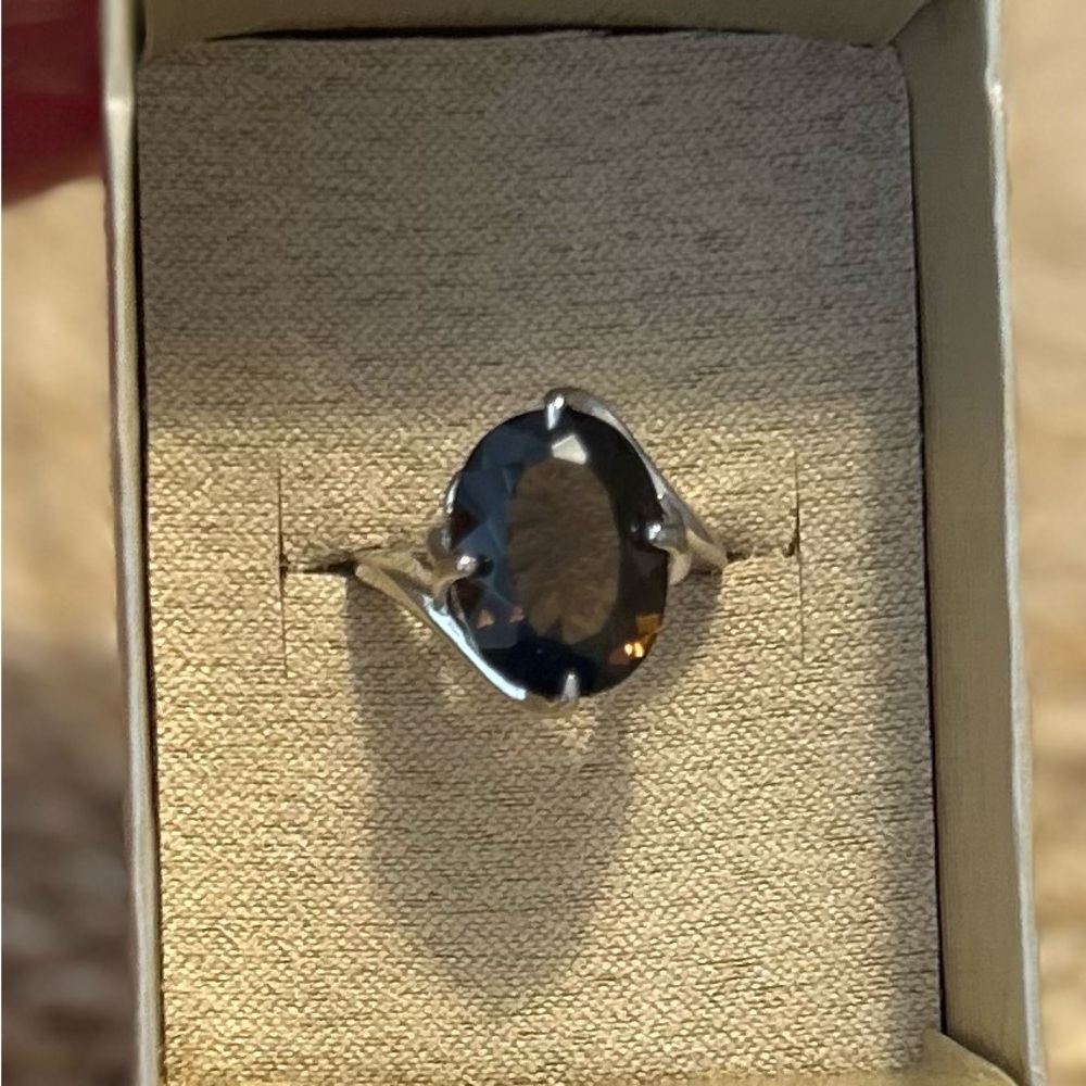 NWT JTV Brown Smoky Quartz Rhodium Over Sterling Silver Solitaire Ring size 7